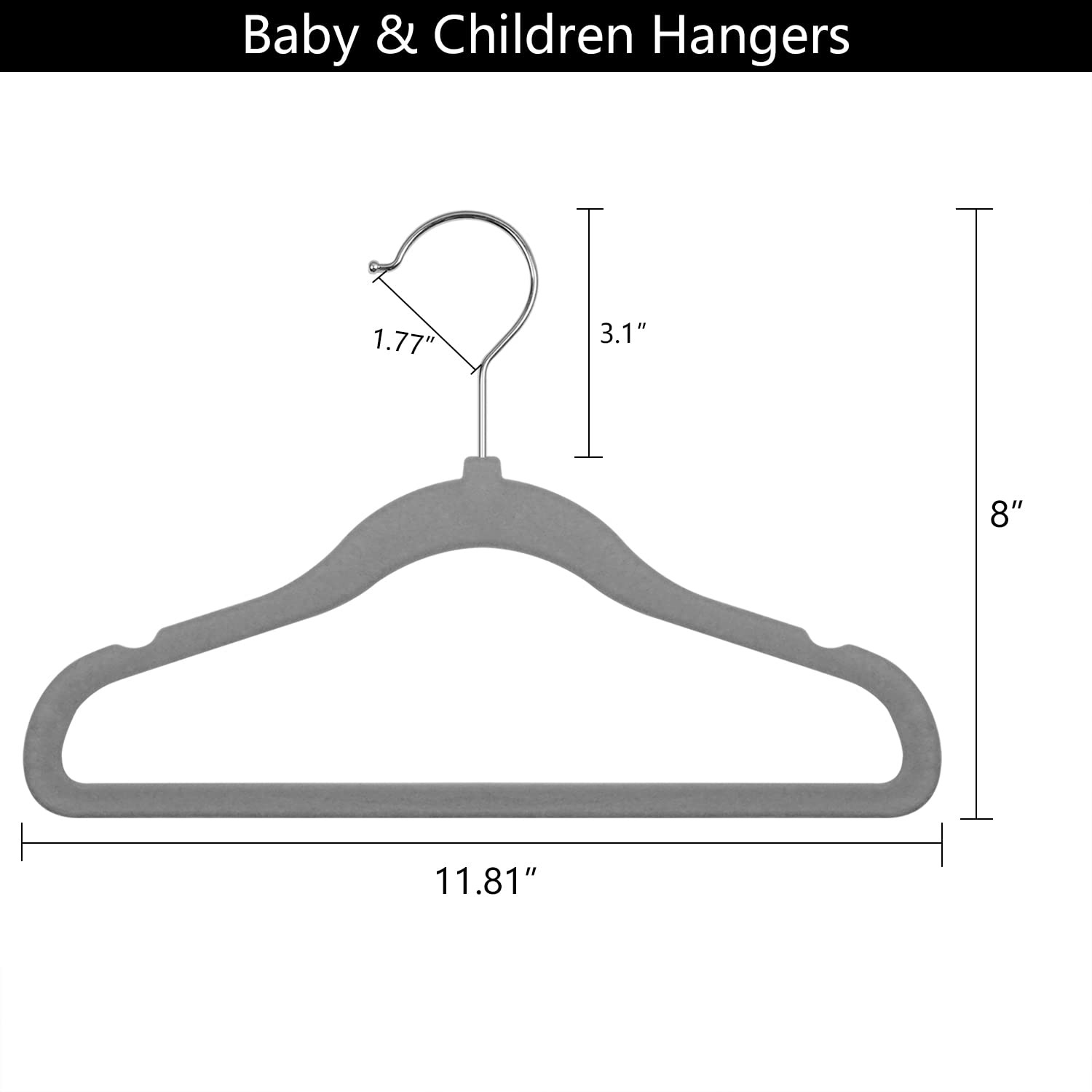 Goodtou Kids Hangers 50 Pack Velvet Baby Hangers 11'' Toddler Infant Hangers For Nursery Drak Grey